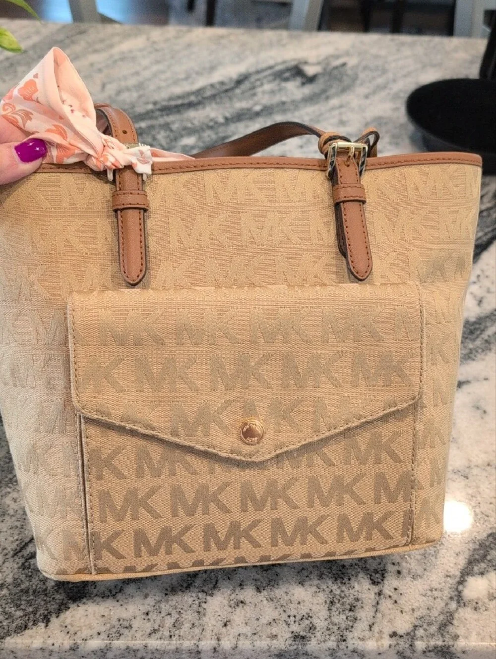 Michael Kors Signature Canvas Tote Bag With Front Pocket